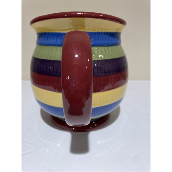 Longaberger Hand Painted Striped Pitcher Bright Multi Color Stripe Large 2 Quart - Picture 2 of 13